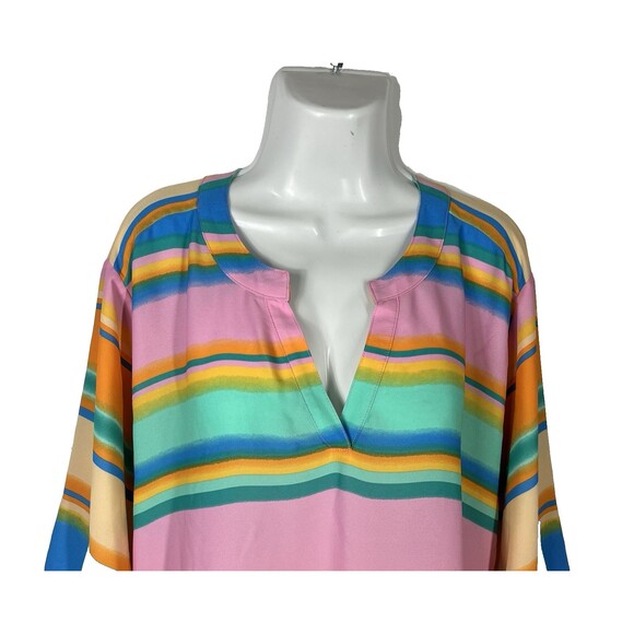 Cato Plus Size 22/24W Multicolor Striped Tunic Top Hi-Low Roll Tab Sleeve Blouse - Picture 5 of 8